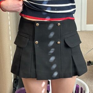 Maje box pleated black mini skirt with hidden shorts